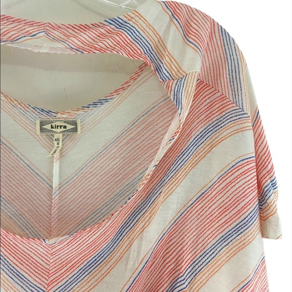 Kirra Cut Out Back White Striped Short Sleeve Top Summer Women Size XS - Picture 3 of 5